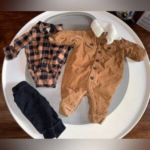 Carter's Brown and Black Plaid Bodysuit, Corduroy Coverall, Pants Winter Bundle